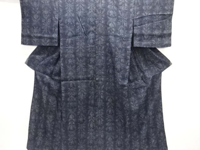 JAPANESE KIMONO / ANTIQUE HITOE KIMONO / SILK / MAWATA OJIYA TSUMUGI / WOVEN FLORAL PLANTS